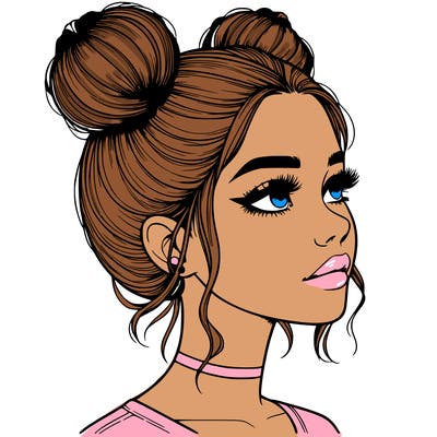 realistic girl with buns on the top of her head