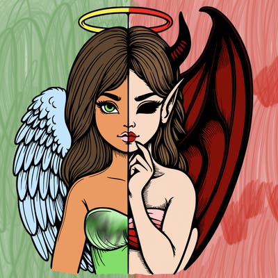 realistic angel half demon