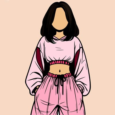 realistic girl faceless with baggy pants and a crop top