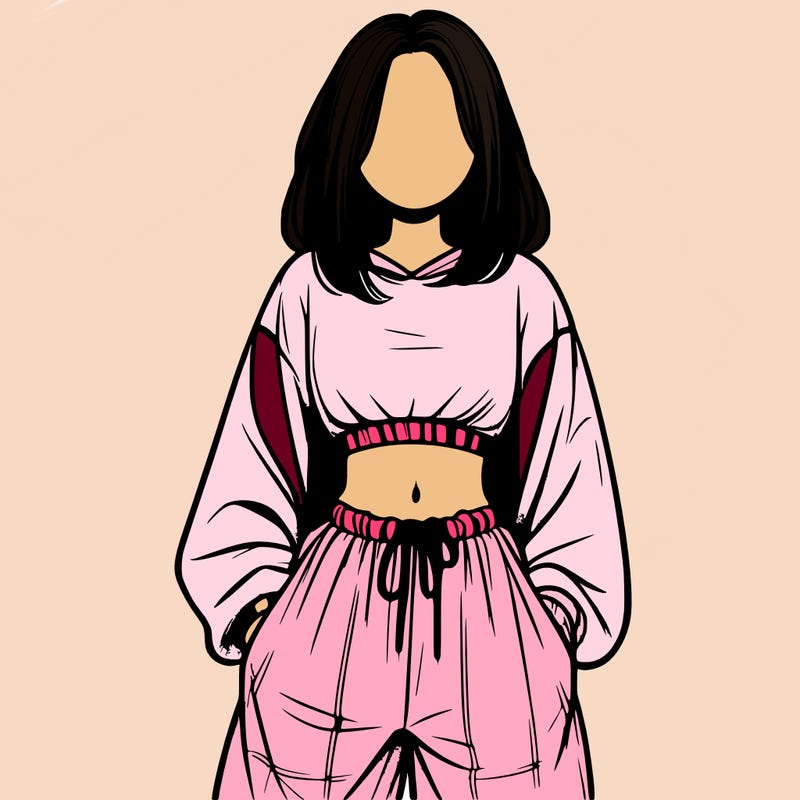realistic girl faceless with baggy pants and a crop top