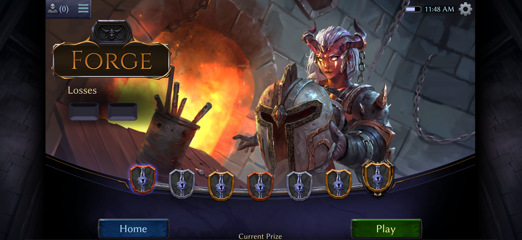 Eternal Card Game Forge mode menu with character illustration and progress tracking