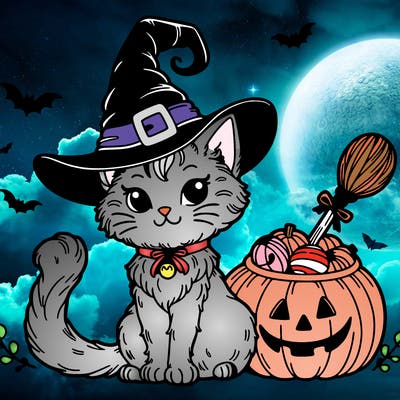 halloween witch cat