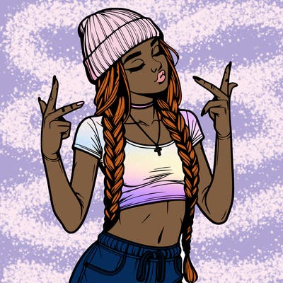 realistic teenage girl with braids and a beanie and crop top doing 🫶🏼