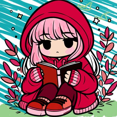 girl in oversized hoodie reading a book