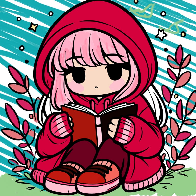 girl in oversized hoodie reading a book
