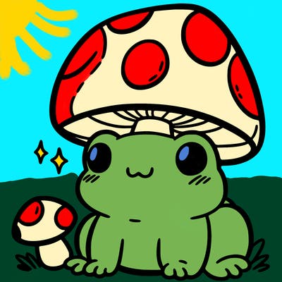 a cute frog with a mushroom hat