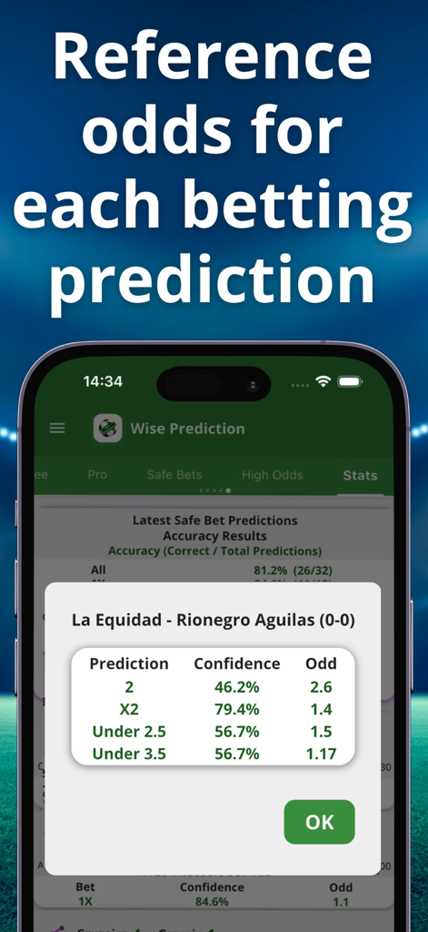 Football Betting Tips & Odds - Aplicación móvil que muestra predicciones de fútbol de IA con puntuaciones de confianza y cuotas de apuestas.