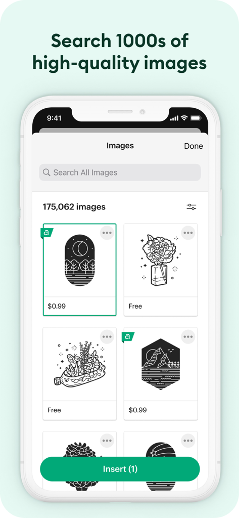 Cricut Design Space - Cricut Design Space app interface showing a searchable library of high quality images for DIY projects