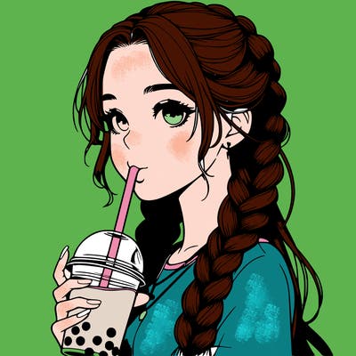 realistic girl with braided hair drinking boba