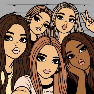 group of teen girls friends y2k up close in a selfie
