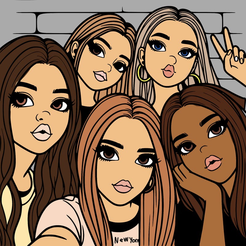group of teen girls friends y2k up close in a selfie