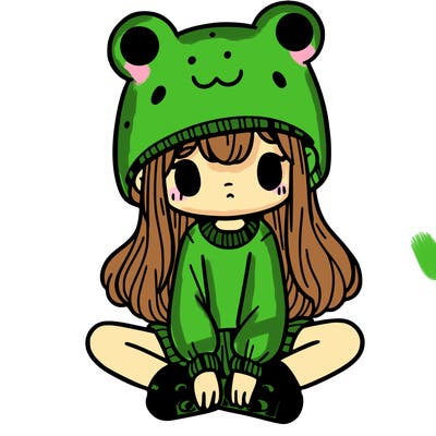 a girl wearing a frog hat and some frog socks