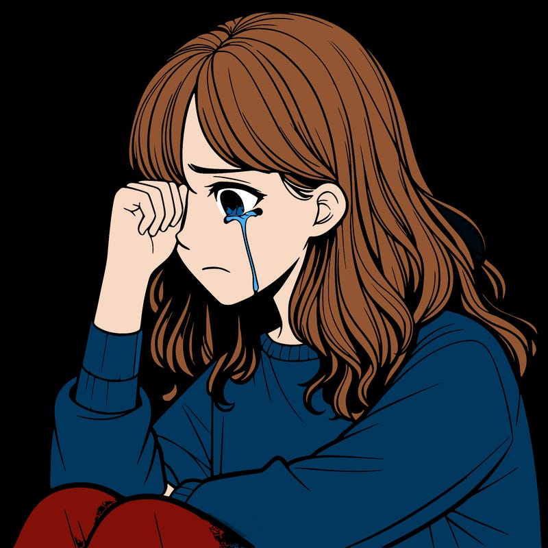 realistic girl crying in a corner