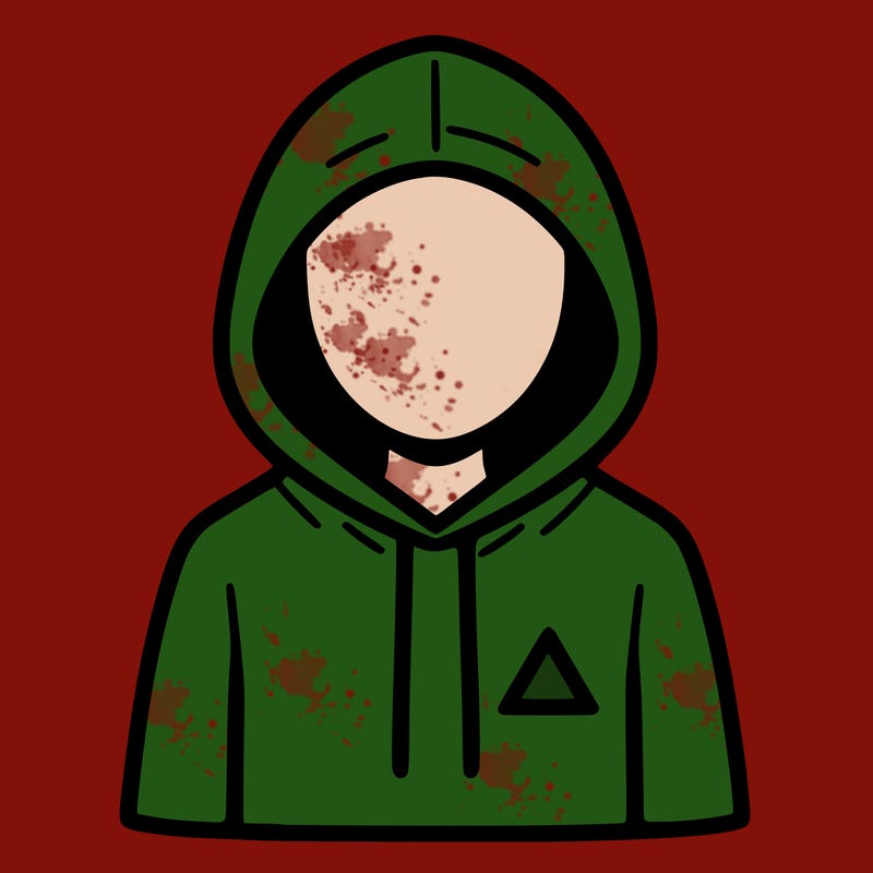 a person with non face waering a hoodie with a small triangle symbol