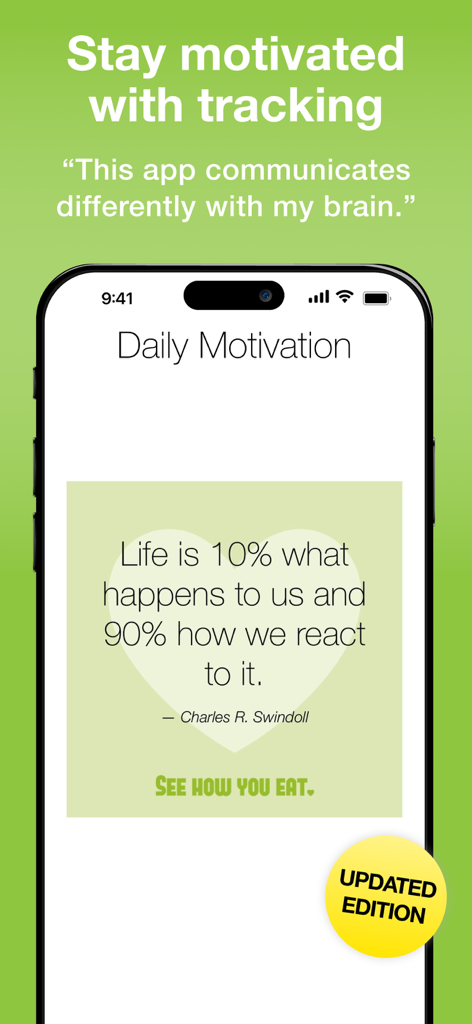 Food Diary See How You Eat Log - Cita de motivación diaria dentro de la aplicación Food Diary See How You Eat.