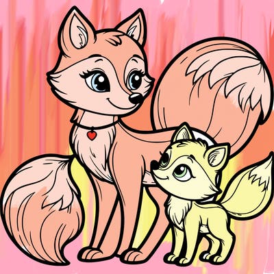 mother and daughter fox