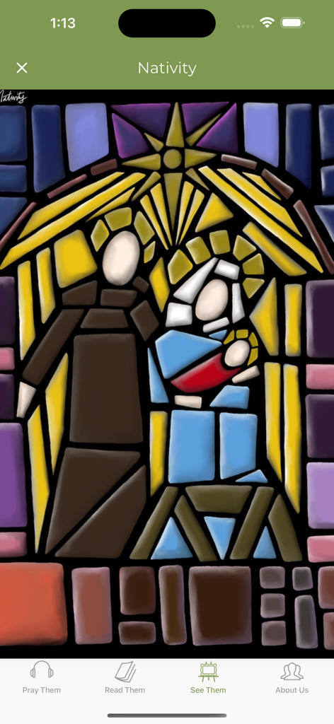 Rosary Army - Stained glass style digital artwork of the Nativity mystery