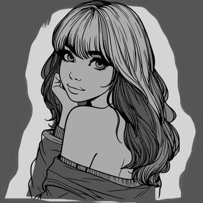 realistic girl with bangs looking over her shoulder