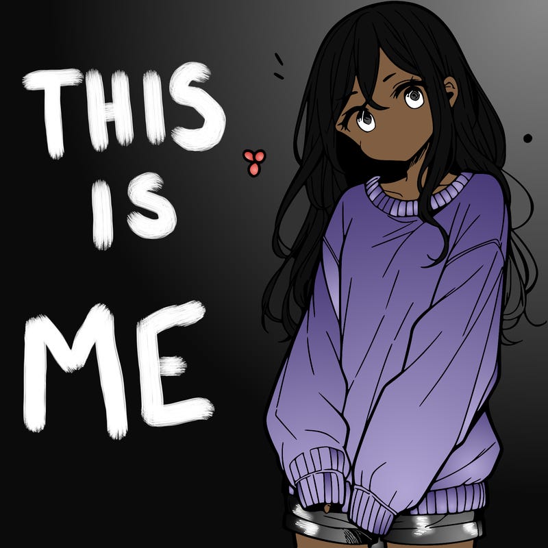 manga teen girl  in a sweater and baggy pants