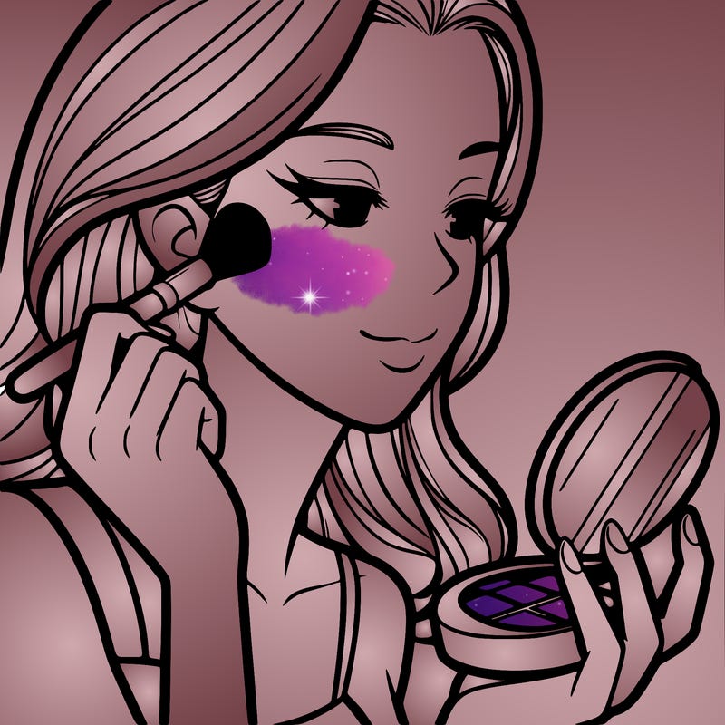 little girl putting on makeup