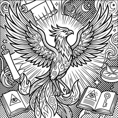 Ignite your imagination with this captivating Pop Art Ancient Phoenix coloring page. Celebrate the legendary bird of rebirth, beautifully rendered with dynamic lines and classic comic-book dots, ready for your vibrant touch.