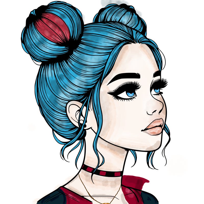 realistic girl with buns on the top of her head