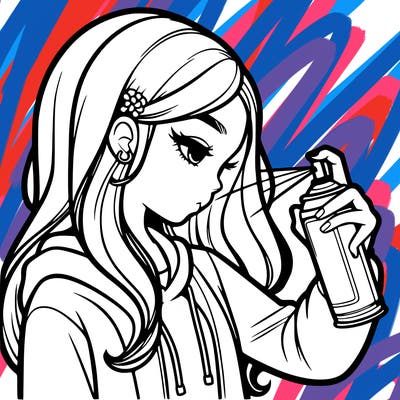 a realistic girl spray painting
