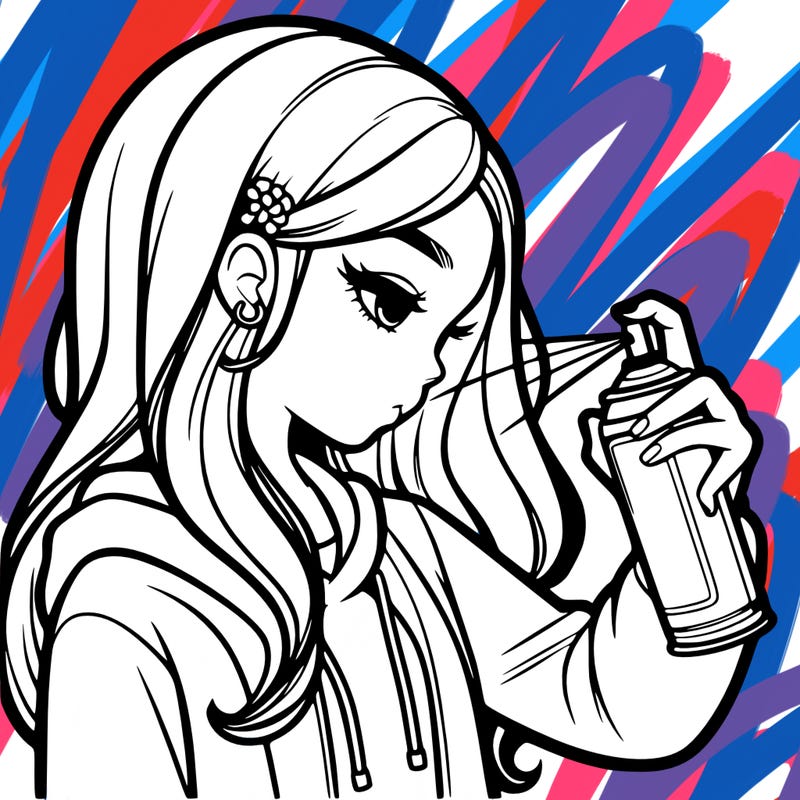 a realistic girl spray painting