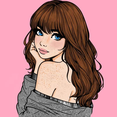 realistic girl with bangs looking over her shoulder