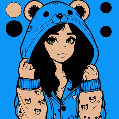 realistic girl in a animal pjs hoodie
