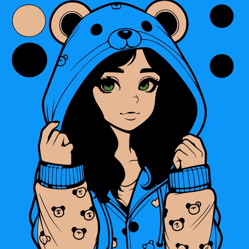 realistic girl in a animal pjs hoodie
