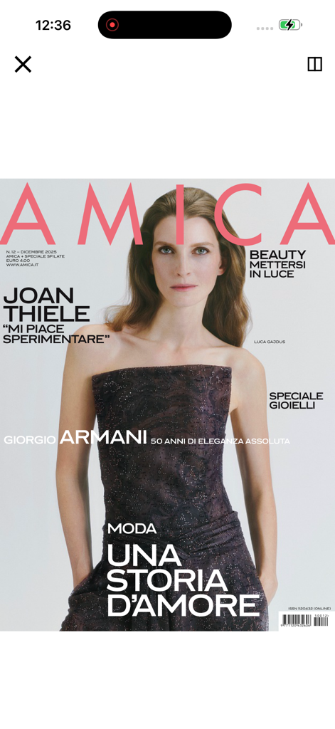 Amica Digital Edition - Cover of Amica Digital Edition magazine featuring fashion model Joan Thiele