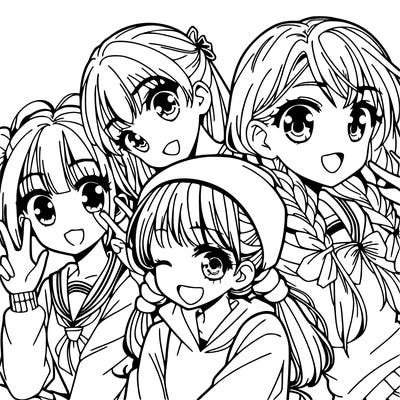 manga girl with friends