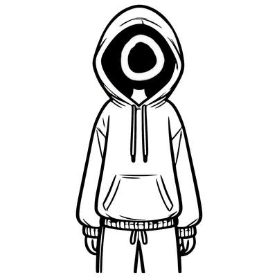 faceless girl in a tracksuit with a hood on and no hair