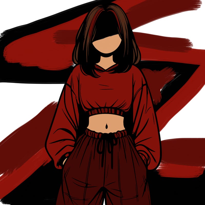 realistic girl faceless with baggy pants and a crop top