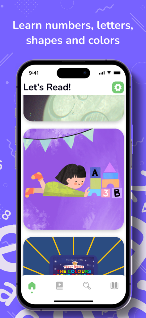 Booka: Kids' Books and Stories - Booka app screen showing educational children books for learning numbers and letters