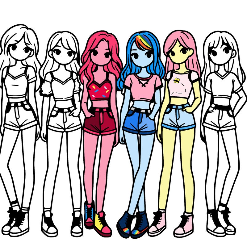 a group of girls wearing crop tops and shorts