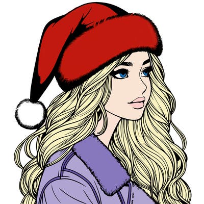 realistic girl in santa hat