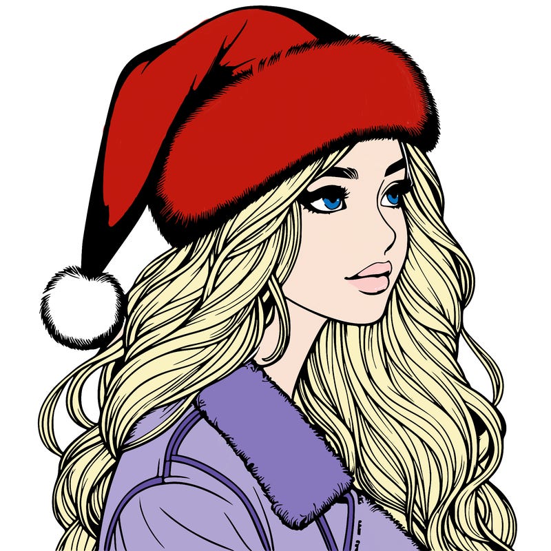 realistic girl in santa hat