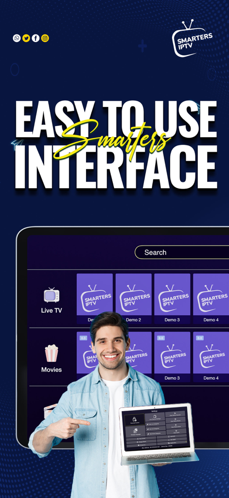 Smarters IPTV Player - Smarters IPTV Player Anwendung zeigt eine benutzerfreundliche Oberfläche für Live-TV und Filme auf Tablet- und Laptop-Bildschirmen