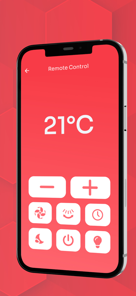 Universal AC remote control app interface displaying temperature and control buttons
