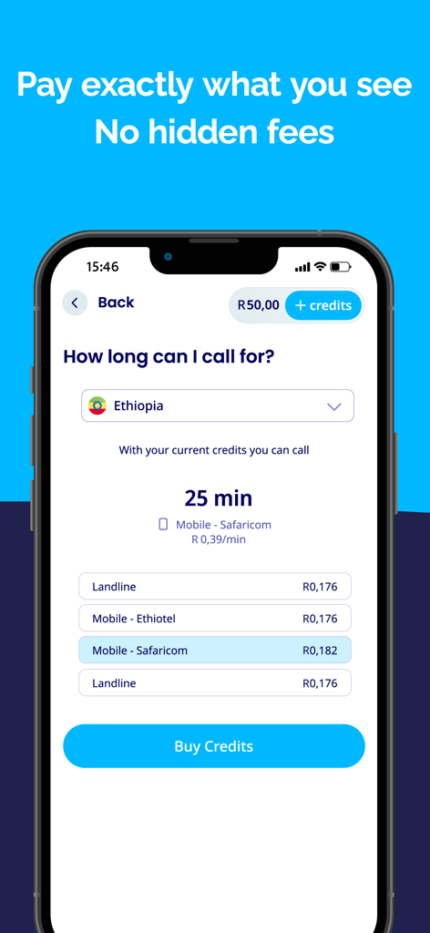 Talk360 smartphone app screen showing transparent international calling rates and minutes