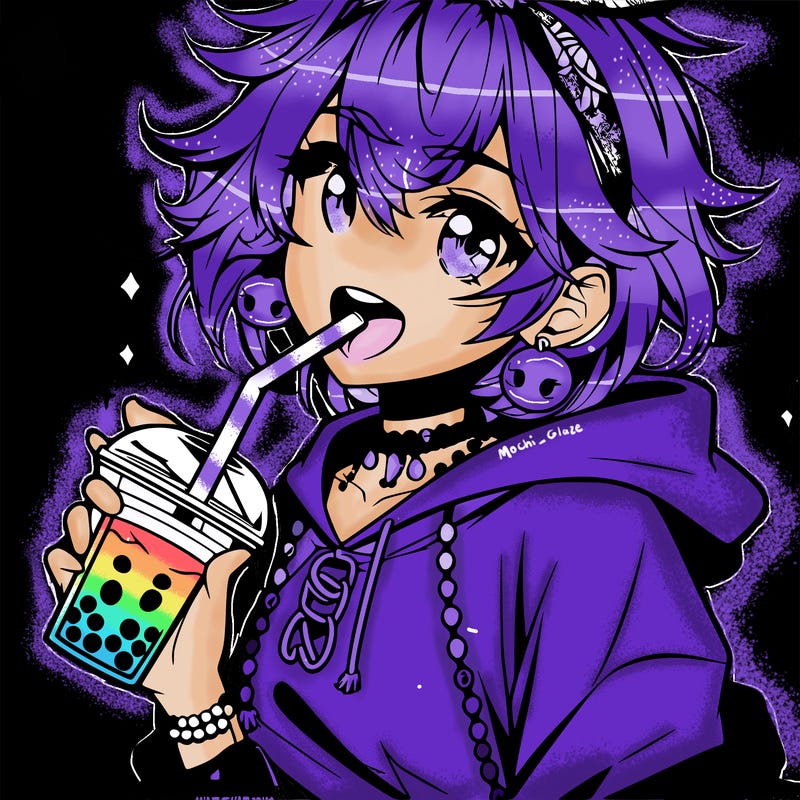 hot baddie anime girl drinking boba and biting the straw