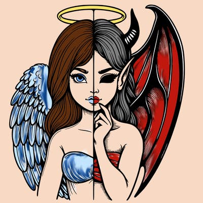 realistic angel half demon