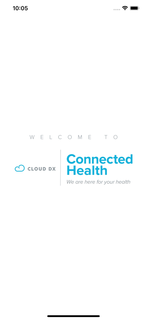 Connected Health - Welcome screen for the Connected Health remote patient monitoring app by Cloud DX