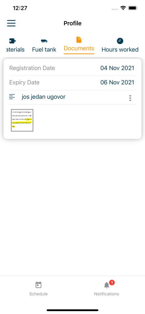 STAS Organizer - Interfaccia dell'app STAS Organizer che mostra la sezione di gestione dei documenti con registrazione dei contratti e dettagli di scadenza