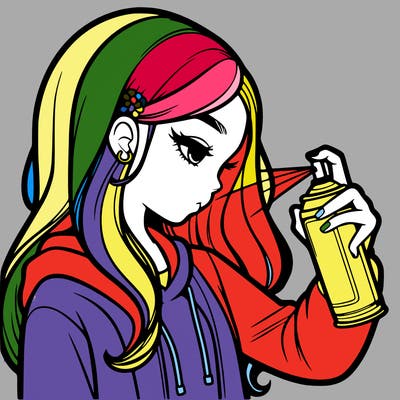 a realistic girl spray painting