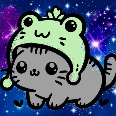 cute cat with frog hat