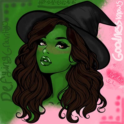 realistic witch girl with wavy hair and lips