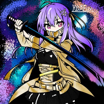 anime girl with sword in cool pose